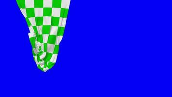 racing groen en wit geruit hangende kleding stof vlag golvend in wind 3d weergave, onafhankelijkheid dag, nationaal dag, chroma sleutel, luma matte selectie van vlag video