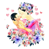 Beautiful watercolor clip art of a mom and baby with flowers. It is perfect for any project packaging,  bags, pillows, t-shirts, etc. whatever you want.   Perfect as a gift or for your own home decor. png