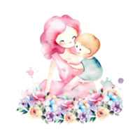 schön Aquarell Clip Kunst von ein Mama und Baby mit Blumen. es ist perfekt zum irgendein Projekt Verpackung, Taschen, Kissen, T-Shirts, usw. was auch immer Sie wollen. perfekt wie ein Geschenk oder zum Ihre besitzen Zuhause Dekor. png