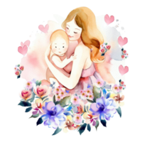 hermosa acuarela acortar Arte de un mamá y bebé con flores eso es Perfecto para ninguna proyecto embalaje, bolsas, almohadas, camisetas, etc. lo que sea usted desear. Perfecto como un regalo o para tu propio hogar decoración. png