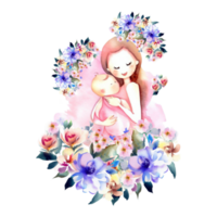 Beautiful watercolor clip art of a mom and baby with flowers. It is perfect for any project packaging,  bags, pillows, t-shirts, etc. whatever you want.   Perfect as a gift or for your own home decor. png