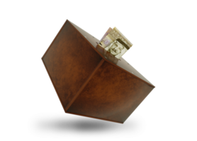 Jordanian Dinar notes inside wooden savings box. Generic savings Bank, Penny Bank, Money Box. 3d rendering png