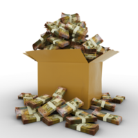 3d rendering of cardboard box full of Jordanian Dinar notes isolated on a transparent background png