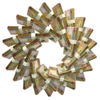 3d rendering of stacks of Jordanian Dinar arranged in a circular pattern. png