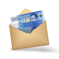 Moroccan dirham notes inside an open brown envelope. 3D illustration of money in an open envelope png