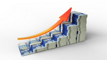 financeiro crescimento placa fez do pilhas do marroquino dirham notas. 3d Renderização do marroquino dinheiro arranjado dentro a Formato do uma Barra gráfico isolado em transparente fundo png