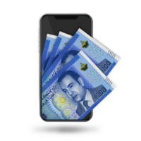 3d Illustration of Moroccan dirham notes inside mobile phone png