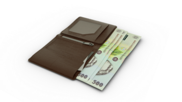 3D rendering of Romanian Leu notes in wallet png