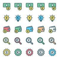 Filled color outline icons for Finance currency. vector