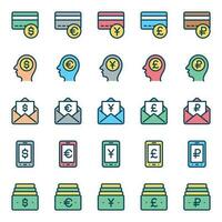 Filled color outline icons for Finance currency. vector