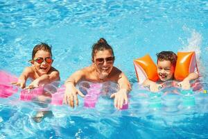 Picture of mother with son in the pool photo