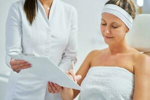 A scene of medical cosmetology treatments botox injection. photo