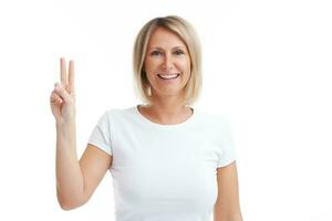 Picture of blonde woman over back isolated background counting on fingers photo