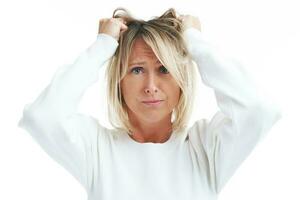 Picture of blonde woman isolated over white background photo