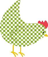 Vector illustration of green checkered chicken character in cartoon vintage style for Easter fabric design