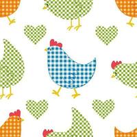 Vector seamless pattern with checkered chickens characters in vintage style for Easter design. Digital print with checkered chickens in cartoon style for textile and fabric design