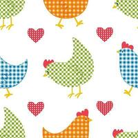 Vector seamless pattern with checkered chickens characters in vintage style for Easter design. Digital print with checkered chickens in cartoon style for textile and fabric design