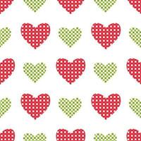 Vector seamless pattern with checkered hearts in red, green and white colours in cartoon style. Digital seamless background with hearts for Valentines day