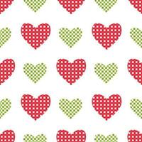 Vector seamless pattern with checkered hearts in red, green and white colours in cartoon style. Digital seamless background with hearts for Valentines day