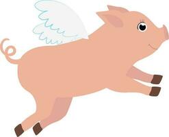 Vector illustration of flying pig with wings character in cartoon style. Vector piglet cupid with wings for St Valentines day