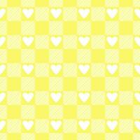 Vector seamless pattern with gingham check and hearts in yellow and white colours for Valentines day