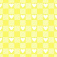 Vector seamless pattern with gingham check and hearts in yellow and white colours for Valentines day