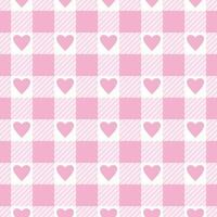 Vector seamless pattern with gingham check and hearts in pink and white colours for Valentines day