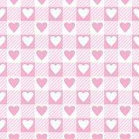 Vector seamless pattern with gingham check and hearts in pink and white colours for Valentines day