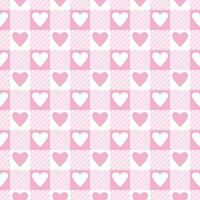 Vector seamless pattern with gingham check and hearts in pink and white colours for Valentines day