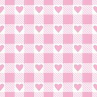 Vector seamless pattern with gingham check and hearts in pink and white colours for Valentines day