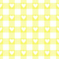 Vector seamless pattern with gingham check and hearts in yellow and white colours for Valentines day