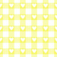 Vector seamless pattern with gingham check and hearts in yellow and white colours for Valentines day