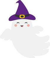 Vector illustration of flying ghost character in hat in cartoon style for Halloween fabric and textile design