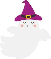 Vector illustration of flying ghost character in hat in cartoon style for Halloween fabric and textile design
