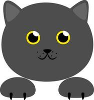 Vector illustration of black cat head in cartoon style. Grey cat character design