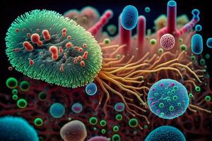 Bacteria in human body under microscope. photo