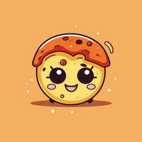 Cute kawaii pizza chibi mascot vector cartoon style