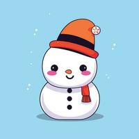 Cute kawaii snowman chibi mascot vector cartoon style