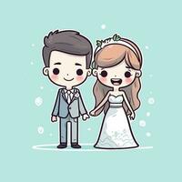 linda kawaii Boda chibi mascota vector dibujos animados estilo matrimonio