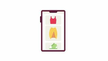 Animated wardrobe app on phone. Swiping smartphone screen 2d cartoon flat animation. Putting outfits together 4K video concept footage on white with alpha channel transparency for web design