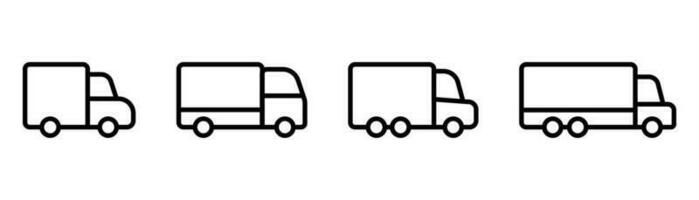 Delivery truck. Lorry icon. Outline delivery truck icon. Cargo vehicle set. Delivery lorry in line. Courier truck in outline. Lorry sign in black. Stock vector illustration