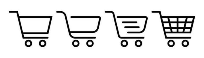 Shopping cart icon. Trolley symbol. Cart icon set. Outline shopping cart. Linear trolley symbol. Stock vector illustration