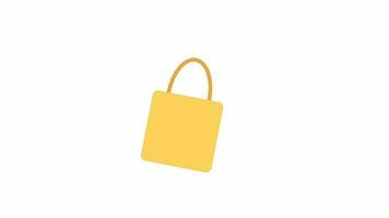 Animated shopping bag. Flat cartoon style icon 4K video footage for web design. Swaying tote with handle isolated colorful object animation on white background with alpha channel transparency