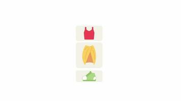 Animated clothes matching display. Flat cartoon style icon 4K video footage for web design. Outfit planning isolated colorful element animation on white background with alpha channel transparency