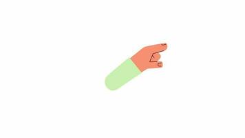 Animated index finger side touch. Tapping with forefinger. Pointing isolated 2D cartoon flat first view hand 4K video footage on white background with alpha channel transparency for web design