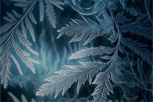 Close-up of frosty patterns on window glass as an abstract background. illustration. photo