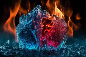 un pedazo de hielo se derrite entre el fuego. generativo ai ilustración. foto