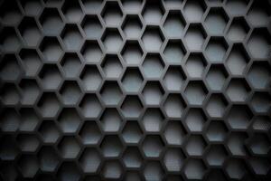 A close up of a hexagon pattern with dark honeycomb cells on it. illustration. photo