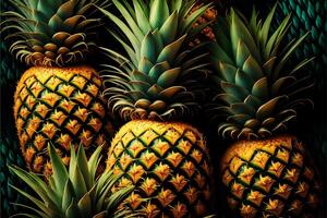 Ripe pineapples on a dark background. illustration. photo