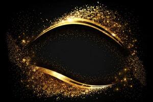 Dark background with gold glittering lines and copy space for your text. illustration. photo